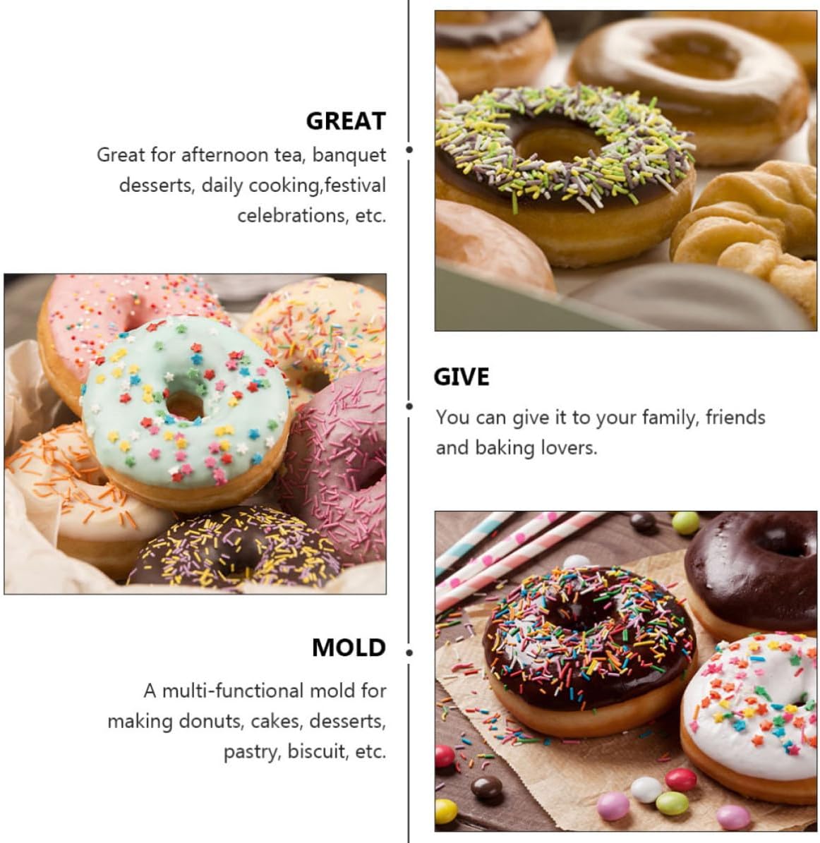 3pcs Donut Mold Set for Baking Lovers Non-stick Plastic Donut Baking Moulds round Flower and Heart Shapes and Cakes for Banquet Desserts and Afternoon Tea