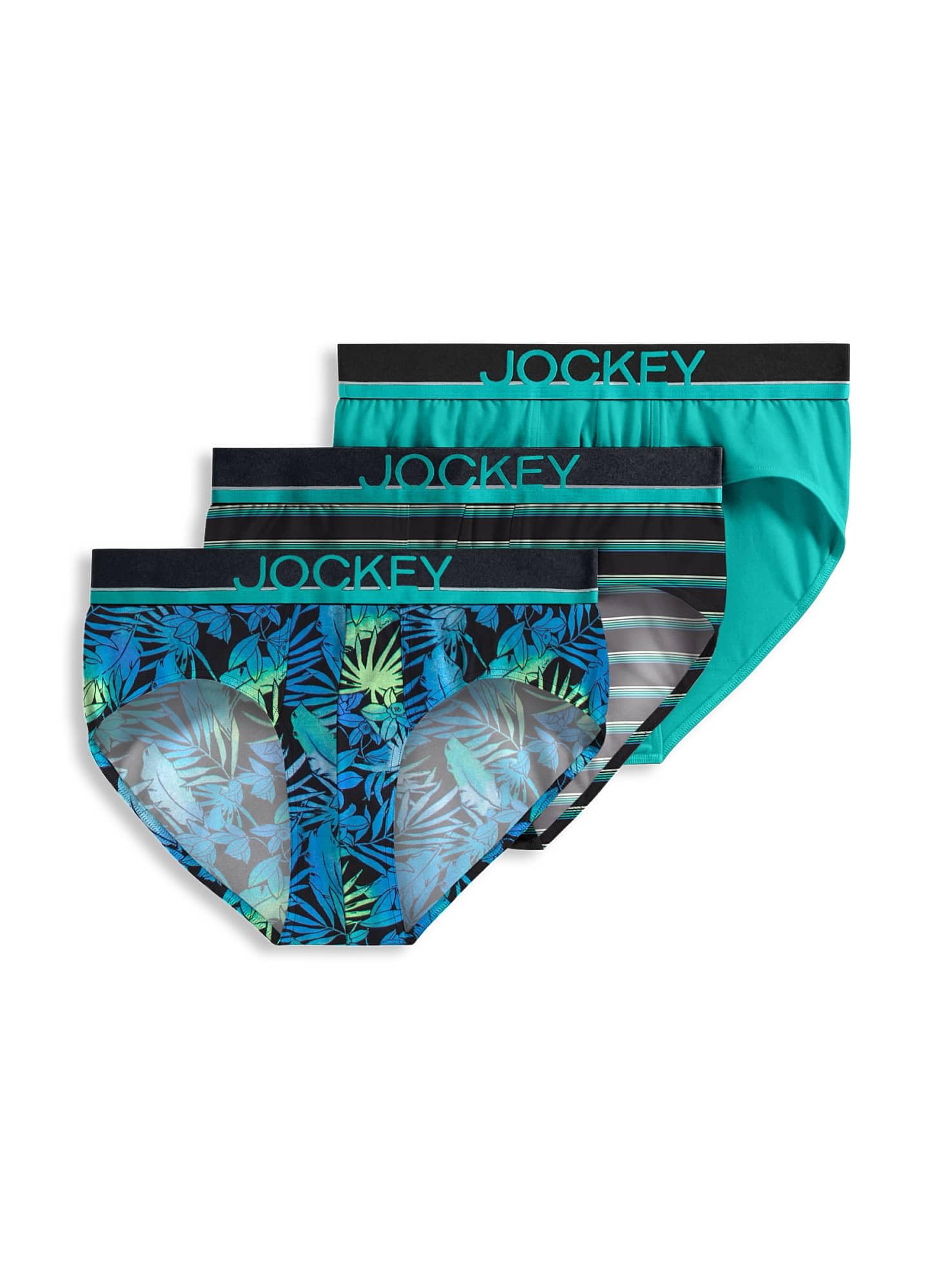 Jockey Men's Underwear True Style Brief - 3 Pack, Ombre Tropics/Teal Breeze/Vivid Stripe, XXL Big
