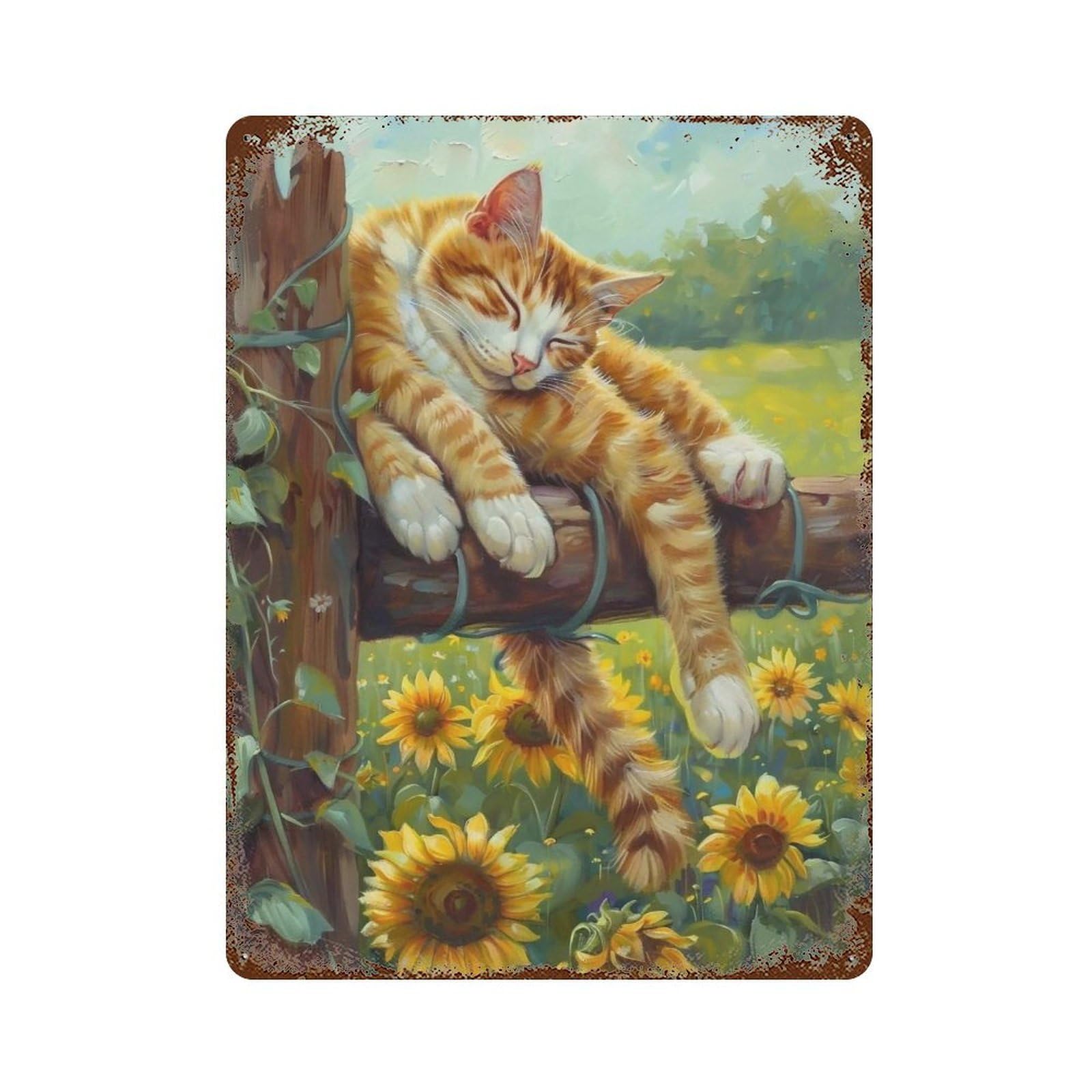 HDURYEYRYY Cozy Golden Hour Rural Ginger Cat 02 Wall Retro Iron Vintage Art Metal Tin Sign Poster Modern Home Cofffee Club Art Bar Shop Decor 40x30cm