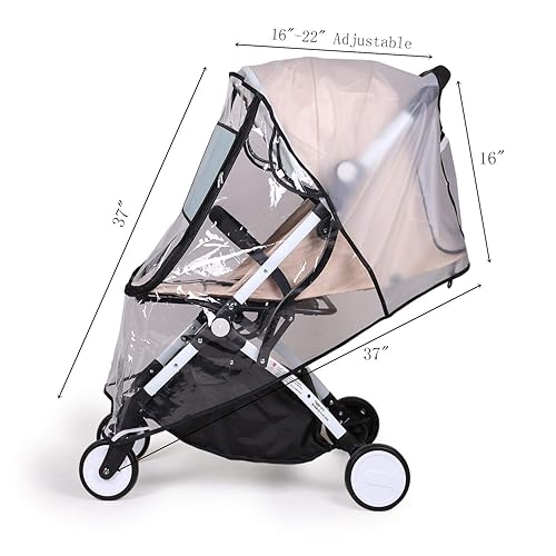 Miniatura 6 de Bemece Funda de lluvia para cochecito, accesorio universal para cochecito, protector de viaje para bebé, resistente al viento, resistente al agua,