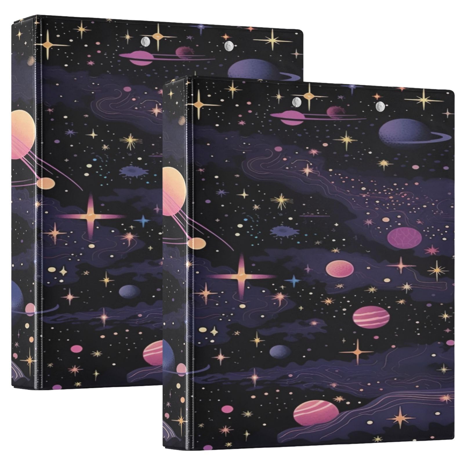 Raccoglitore a 3 anelli, 3,8 cm, decorativo, rotondo, con clip in metallo, design astronomico (4), formato lettera, per casa e ufficio, confezione da 2