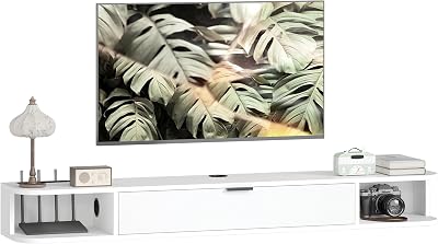 HOMCOM 55" Floating TV Stand Modern Shelf for TV up to 60" White Wood Grain