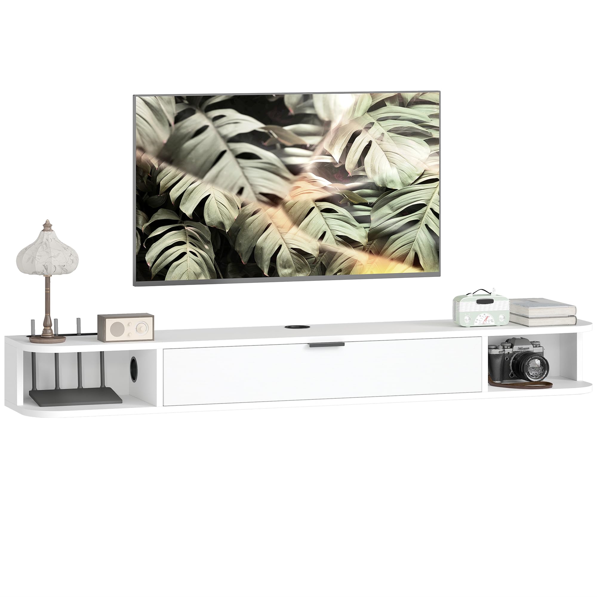 HOMCOM 55" Pływający stojak TV z półką, do 60", biały, imitacja drewna