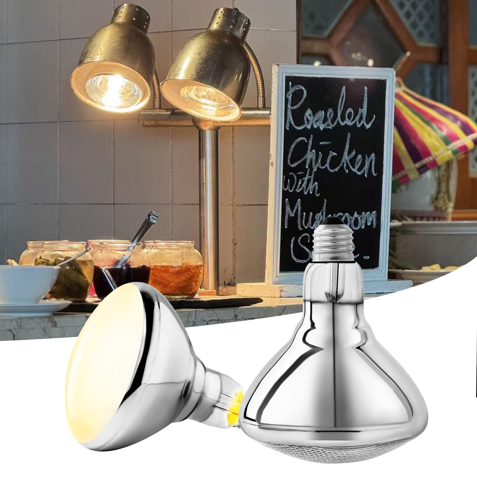 GlintBay 250W E27 Heat Lamp Bulb, Food Heating Bulb, Brooder Light Bulb,Catering Heat Lamp, Heat Lamp Bulb for Chicken, Bathroom Ceiling Heating Bulb