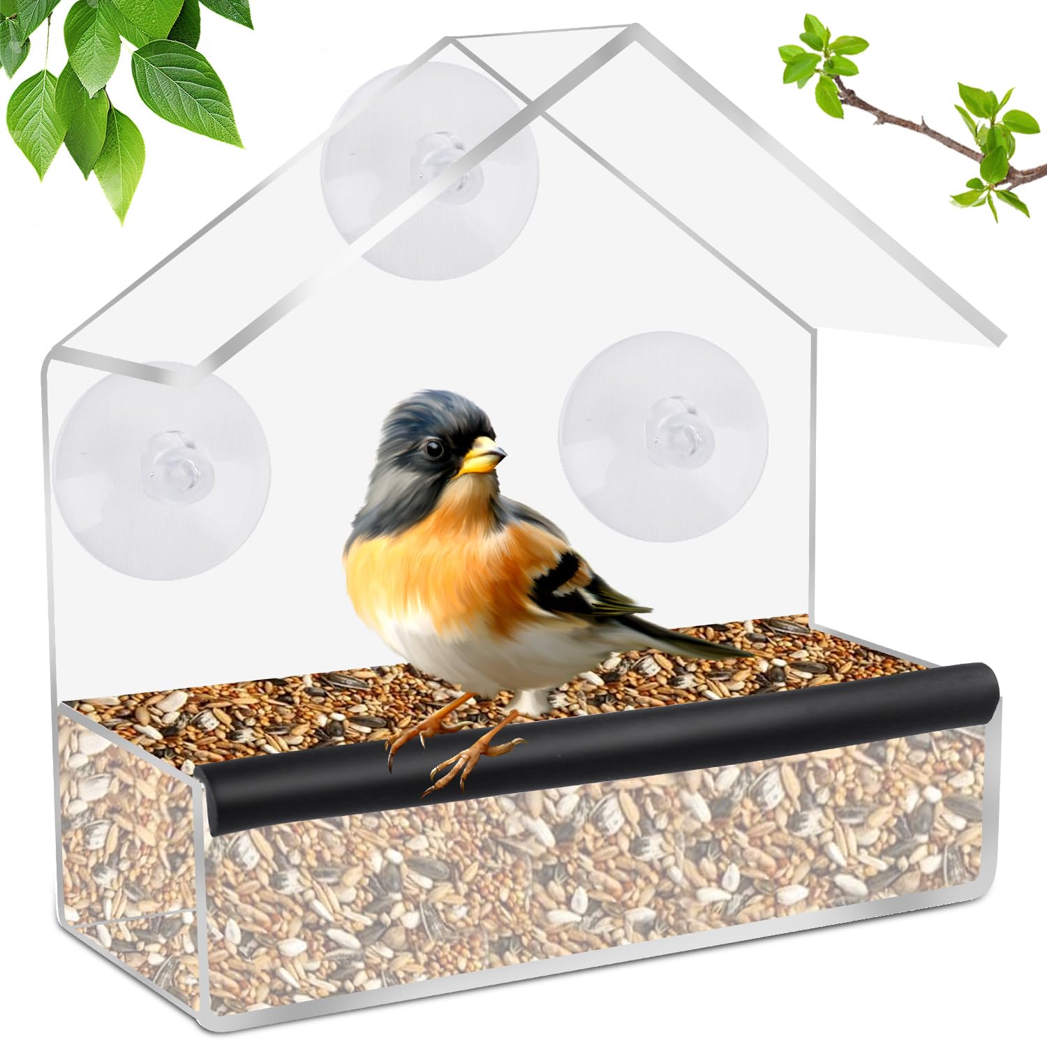 Fizdoqg Comedero para Pájaros Acrílico, Comedero Pájaros, Alimentador Aves, Alimentador para Pájaros, Comedero para Pájaros Acrílico con 3 Fuertes Ventosas para Ventanas de Jardín al Aire Libre