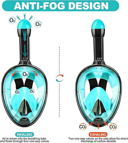 Miniatura 5 de Máscara de esnórquel de cara completa para adultos con sistema de tapa seca, soporte de cámara desmontable, máscara de buceo panorámica antivaho 180
