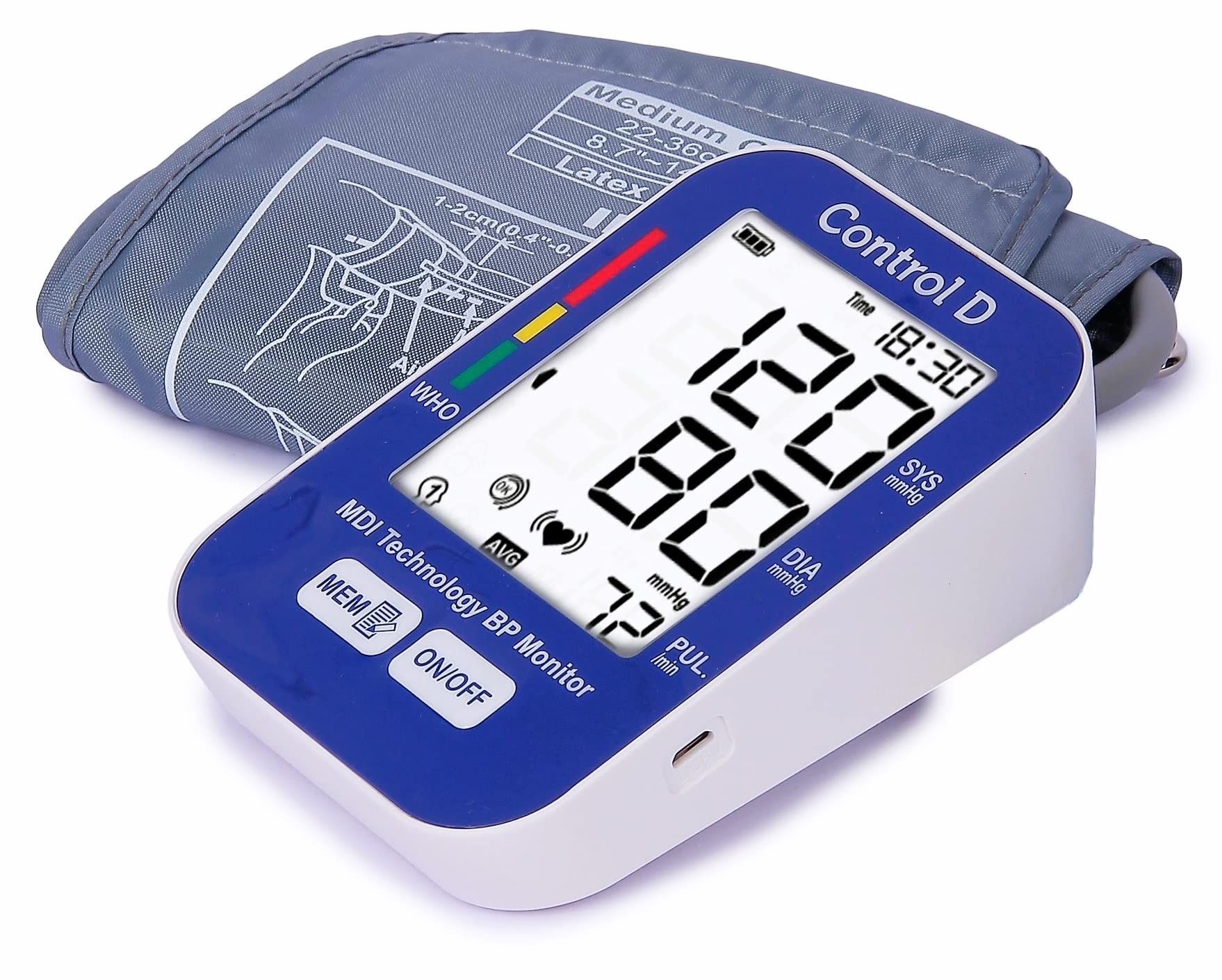 Control D MDI Measure During Inflation USB Port to Power Pulse and BP Machine Fully Automatic Comfort Digital Electronic Blood Pressure BP Monitor Machine with Mdi Technology (Blue) (B0C392F945) Amazon Price History, Amazon Price Tracker