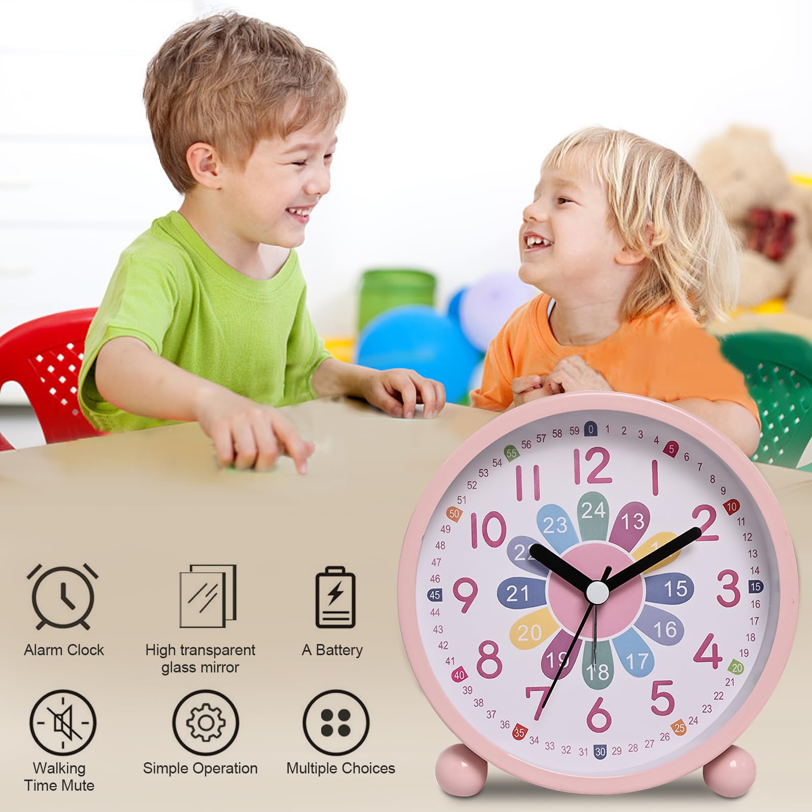 GDWD Children's Alarm Clock for Boys and Girls Children's Alarm Clock Digital No Ticking, Learning Alarm Clock - Image 3