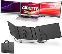 CIDETTY 14" FHD 1080P IPS Laptop Screen Extender: Ultra-Thin Portable Dual/Triple Monitor, USB-C/HDMI Plug-and-Play, Built-in Speakers for Mac, Windows, Android