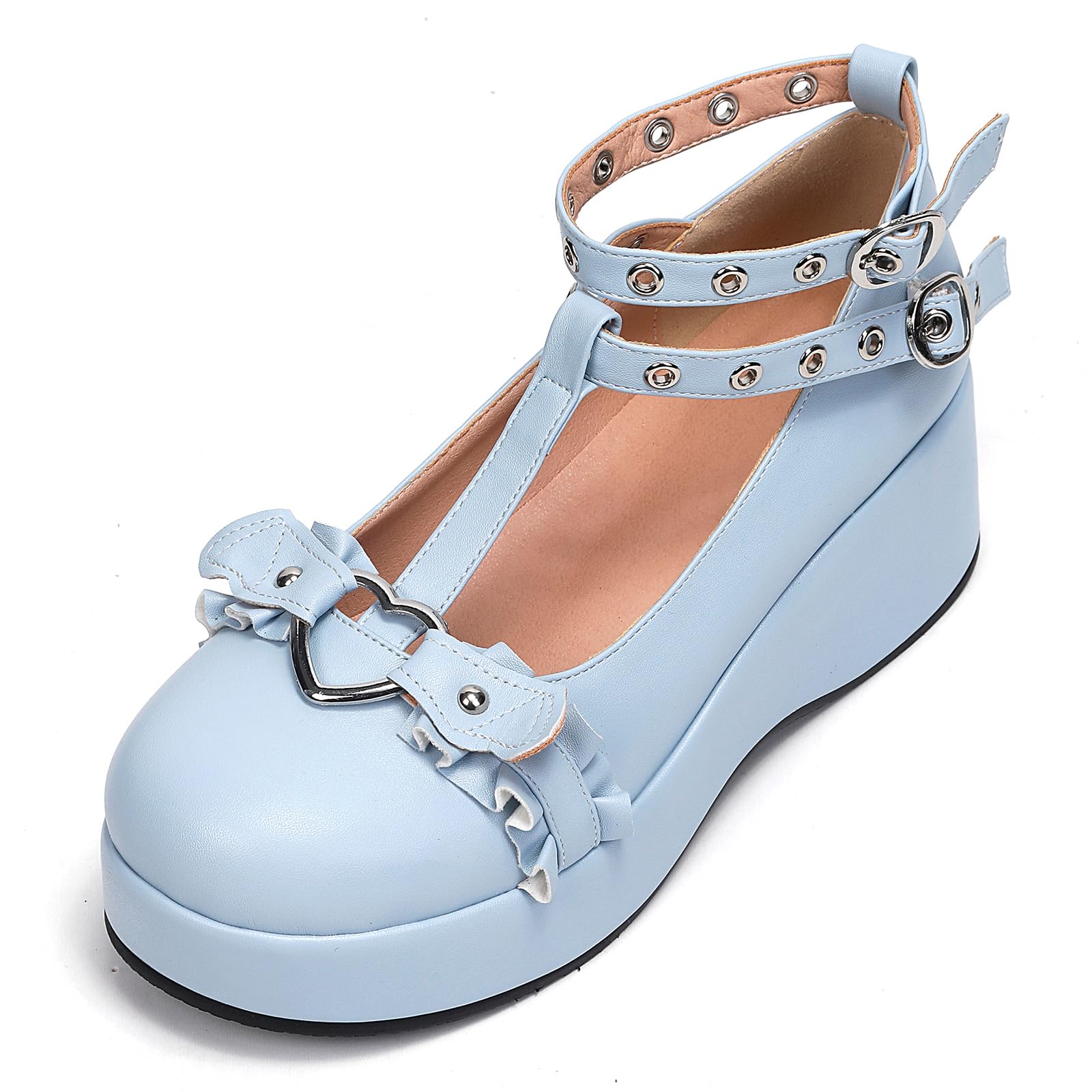 BYOMIGY Mary Jane Shoes Women Goth Platform Heels Chunky Heel Pumps with Ankle Strap Wedge Heels for Women: 10 A4-blue#1