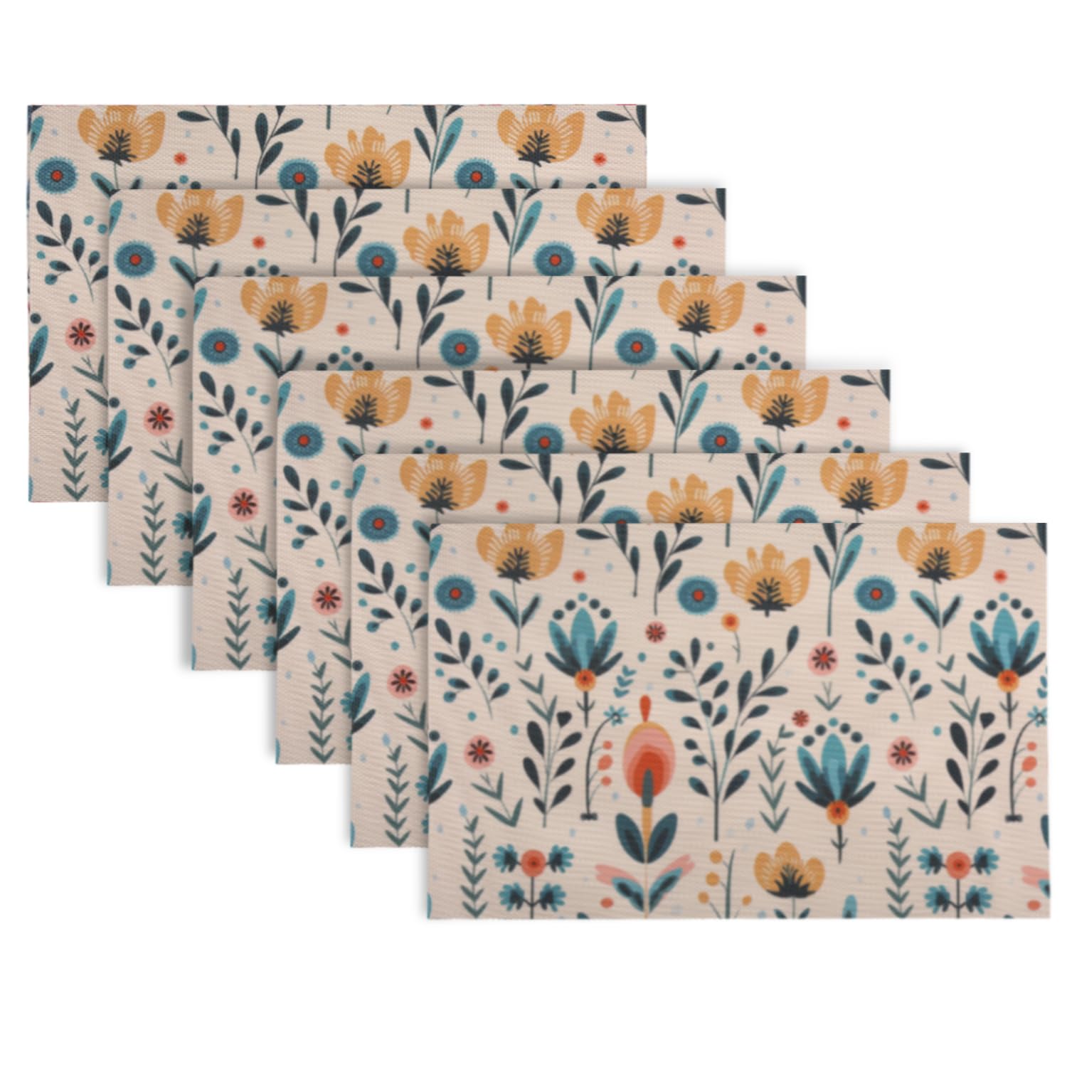 HOKIPO 'Artistic Flora' PVC Dining Table Mat Set of 6 Placemats, 45x30 cm, Magnolia Champaca (AR-6293-D2*6)-image-39