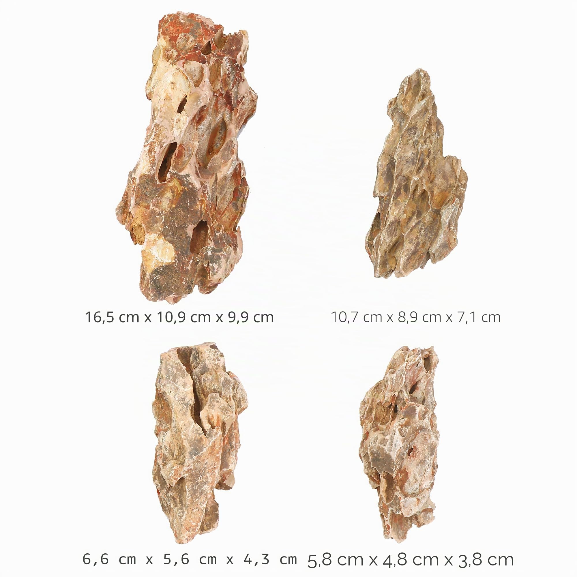4 natürliche Aquariumsteine, 5,5 bis 15,5 cm, perfekte Steine für Aquarien, Landschaftsbaumodelle, Tankdekoration, Amphibiengehege – Drachensteine