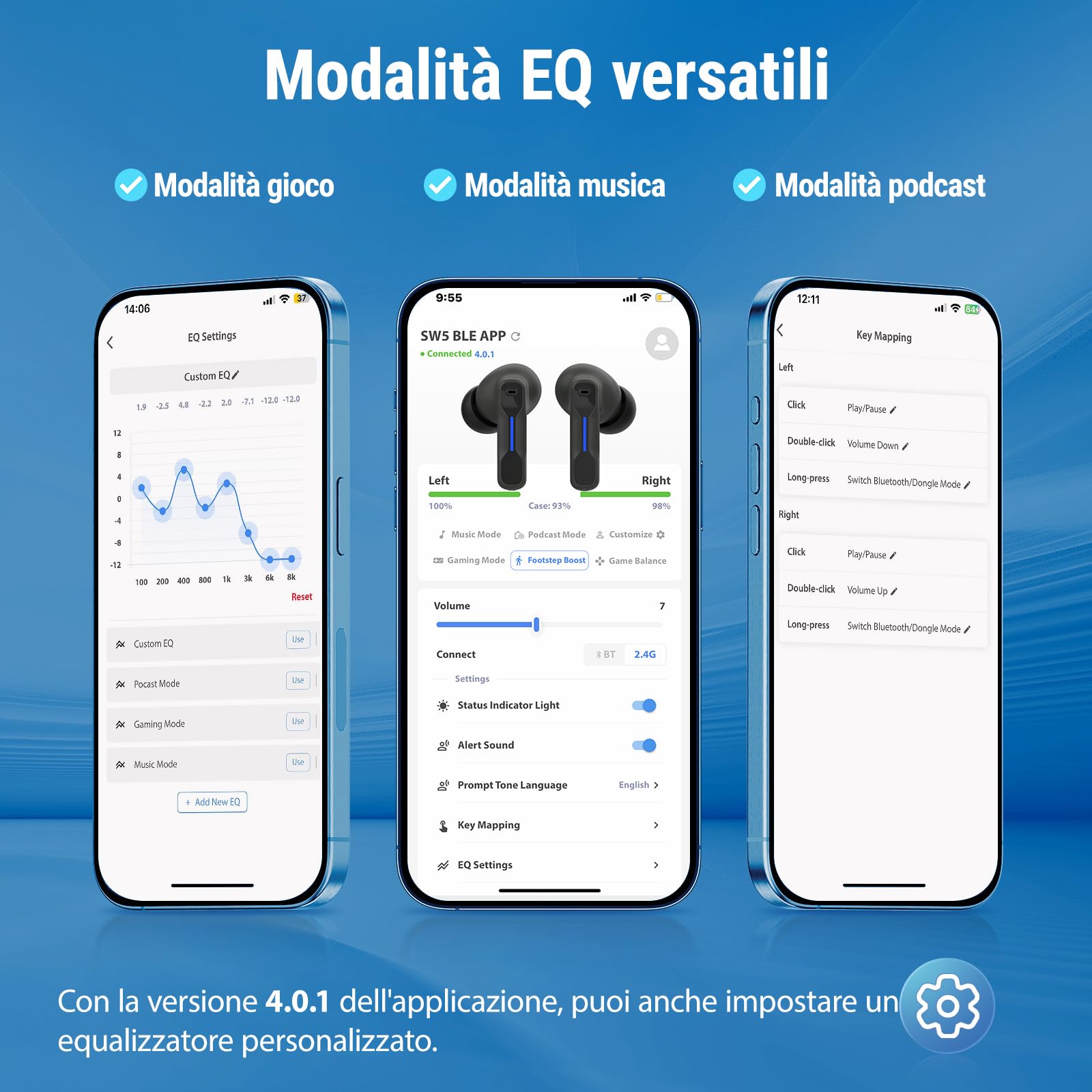 Middle Rabbit SW5 Cuffie gaming wireless con Bluetooth 5.4 e Doogle 2.4Ghz, Cuffie in-ear senza fili IPX4 impermeabile con microfono AI, Auricolari 20ms bassa latenza per PC Mobile PS5 PS4 Switch VR