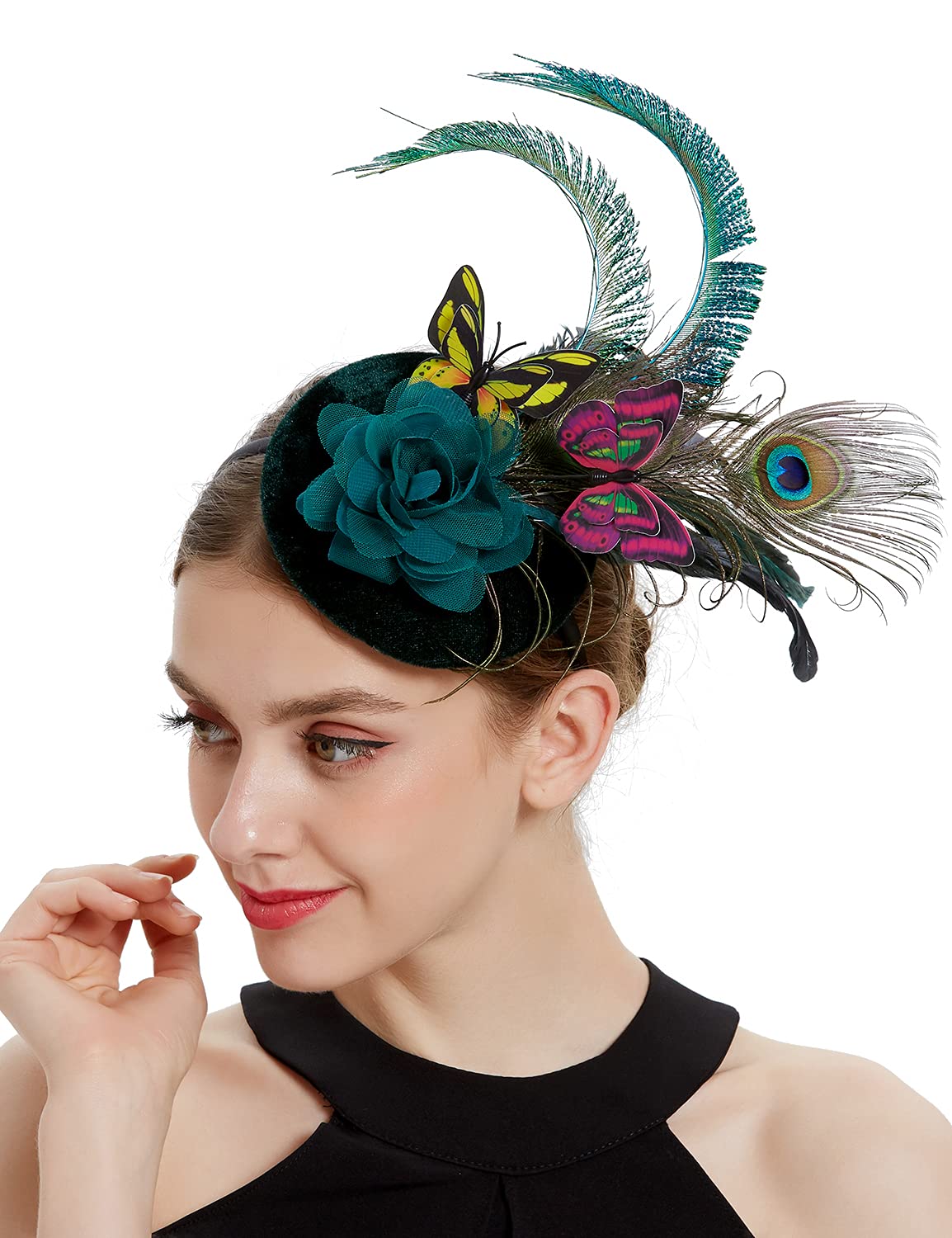Coucoland Fascinators Hat for Women Pillbox Tea Party Hat Derby Butterfly Feather Cocktail Fascinator Headband