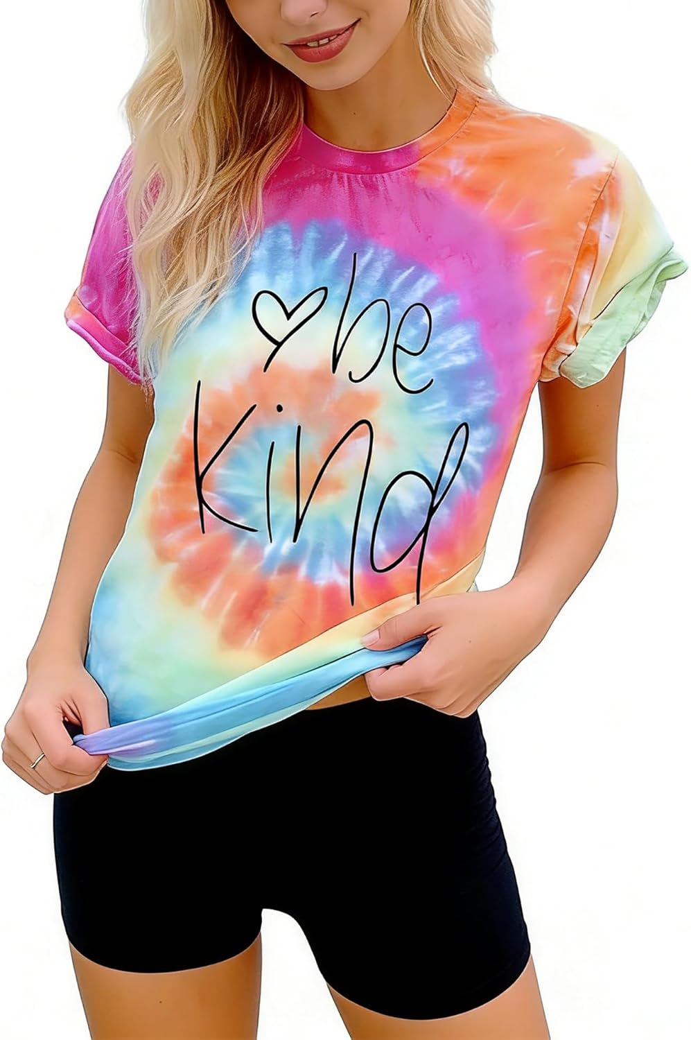Be Kind Tie Dye T-Shirt for Women Inspirational Graphic Tee Letter Print Casual Short Sleeve Tops - Image 8