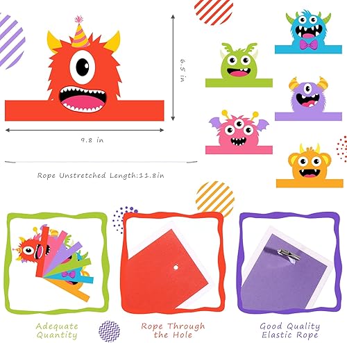 Miniatura 3 de Aoriher 12 sombreros de papel de monstruo para fiestas, diademas con temática de monstruos, suministros de fiesta de cumpleaños, regalos de baby