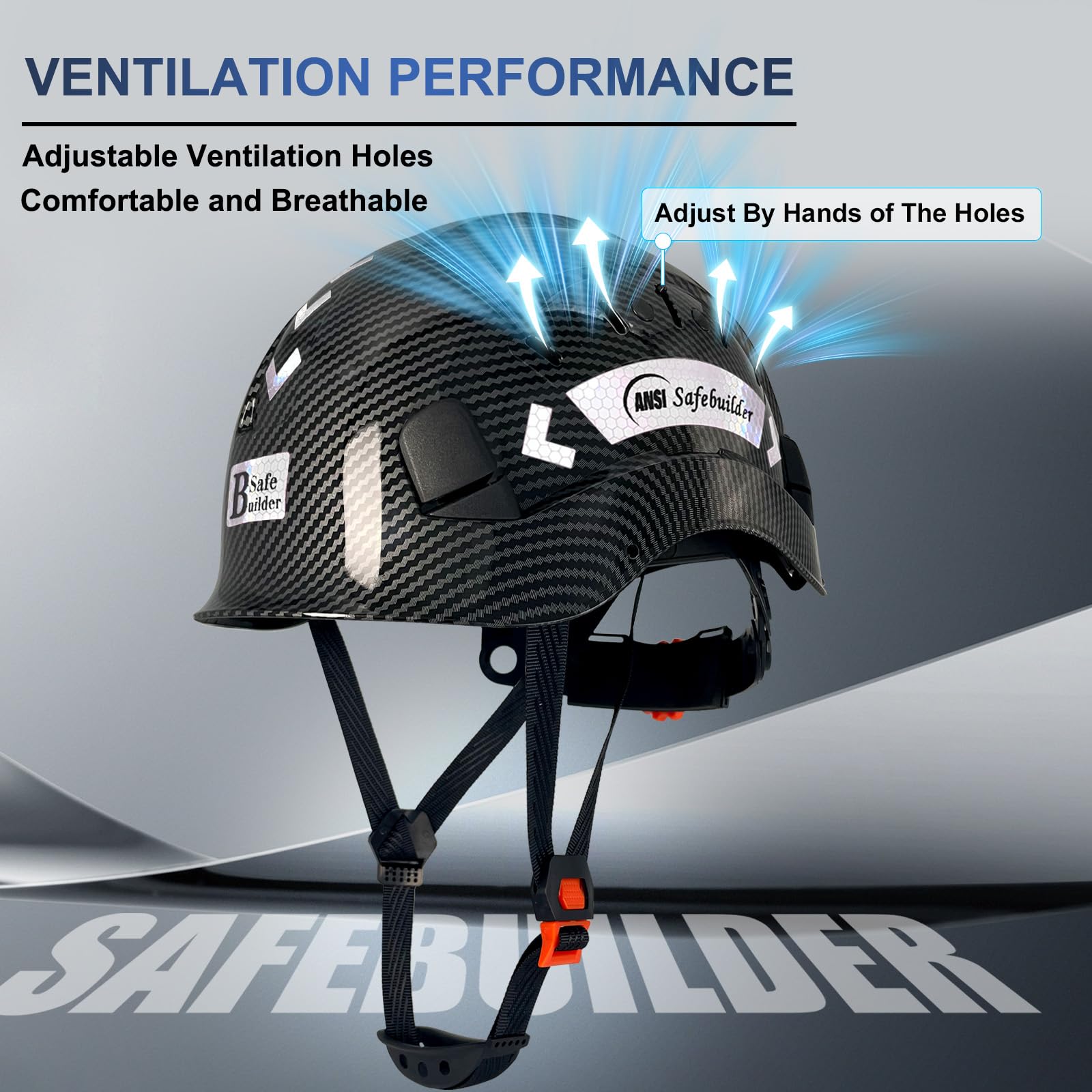 SAFEBUILDER Casco rigido da costruzione per ingegnere ventilato con scanalatura casco di sicurezza sul lavoro design industriale in fibra di carbonio cricchetto regolabile 6 punti sospensione ANSI