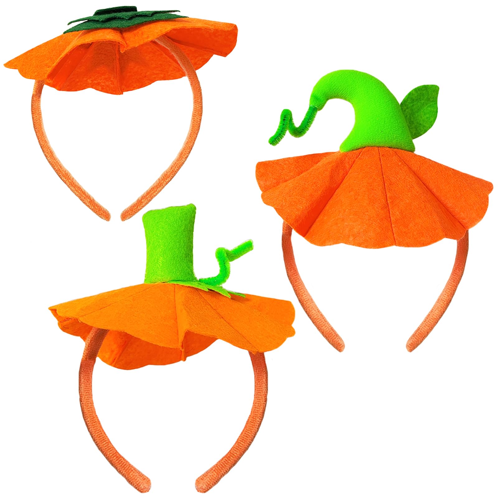 3 Pcs Halloween Pumpkin Headband Green Leaf Hat Pumpkin Hair Hoops Orange Headpiece Women Pumpkin Hair Bands Hairband Birthday Christmas Party