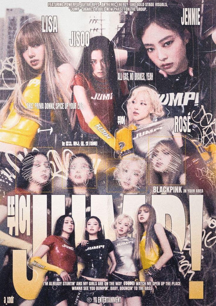 K-Pop Girl Group Poster – Glossy A4 Size, Self-Adhesive, Unframed Wall Art Featuring Jisoo, Jennie, Lisa & Rosé - Black&Pink (Korean)