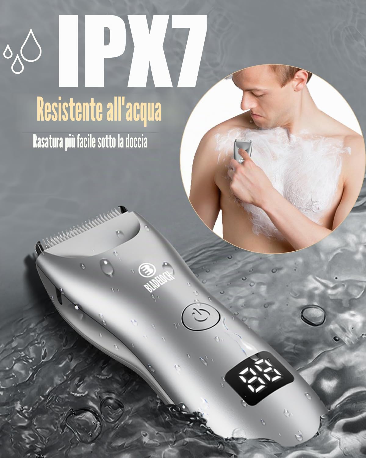 Rasoio intimo uomo, rasoio elettrico per uomo, con lama in ceramica | Rasoio per il corpo con luce LED e stazione di ricarica, ricaricabile per uomini, impermeabile