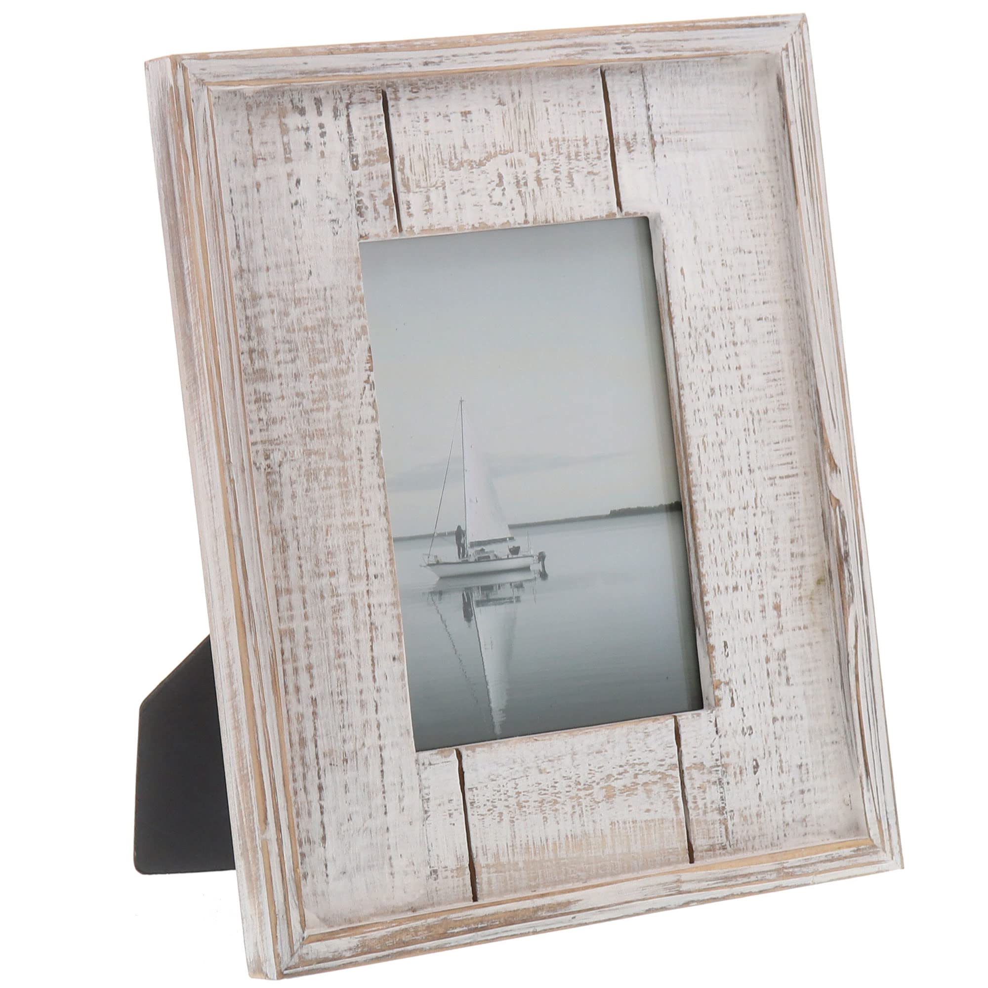 Barnyard Designs Rustic Wood Picture Frame – Farmhouse or Coastal Beach Theme Wooden Photo Frame, Distressed White (5" x 7" / Single)
