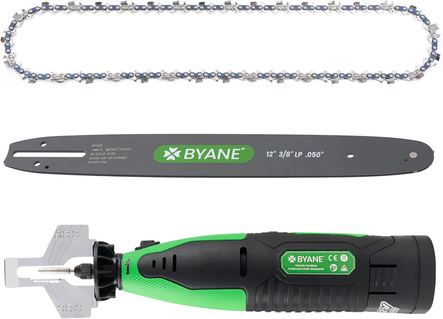 12" Chainsaw Bundle: Carbide Bar/Chain Combo + Diamond Sharpener for Echo/Makita/Craftsman/Husqvarna & More, 3/8" LP Pitch, .050" Gauge, 45 Drive Links