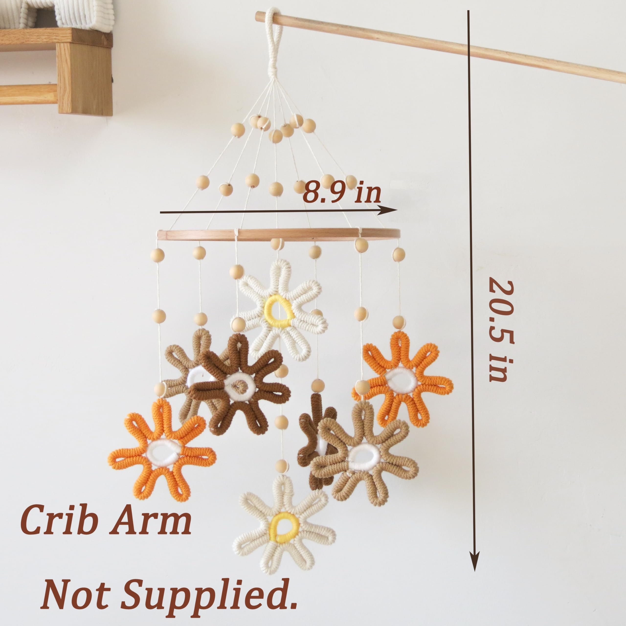 Woven Daisy Crib Mobile for Girls Boys, Daisy Mobile for Crib Boho Baby Mobile Daisy Flower Mobile for Crib Girl