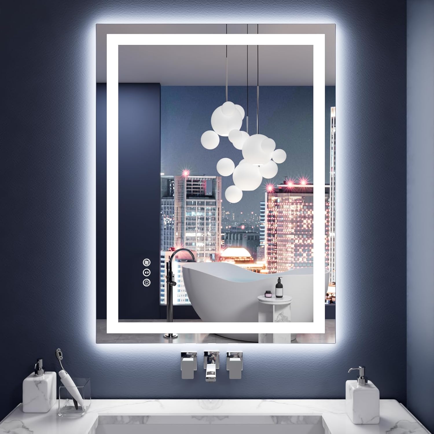 Amorho LED Mirror for Bathroom 28X36 Inch with Backlight and Front Light, Anti-Fog Mirror for Wall Mounted, Dimmable, 3 Colors, Memory 36"L x 28"W