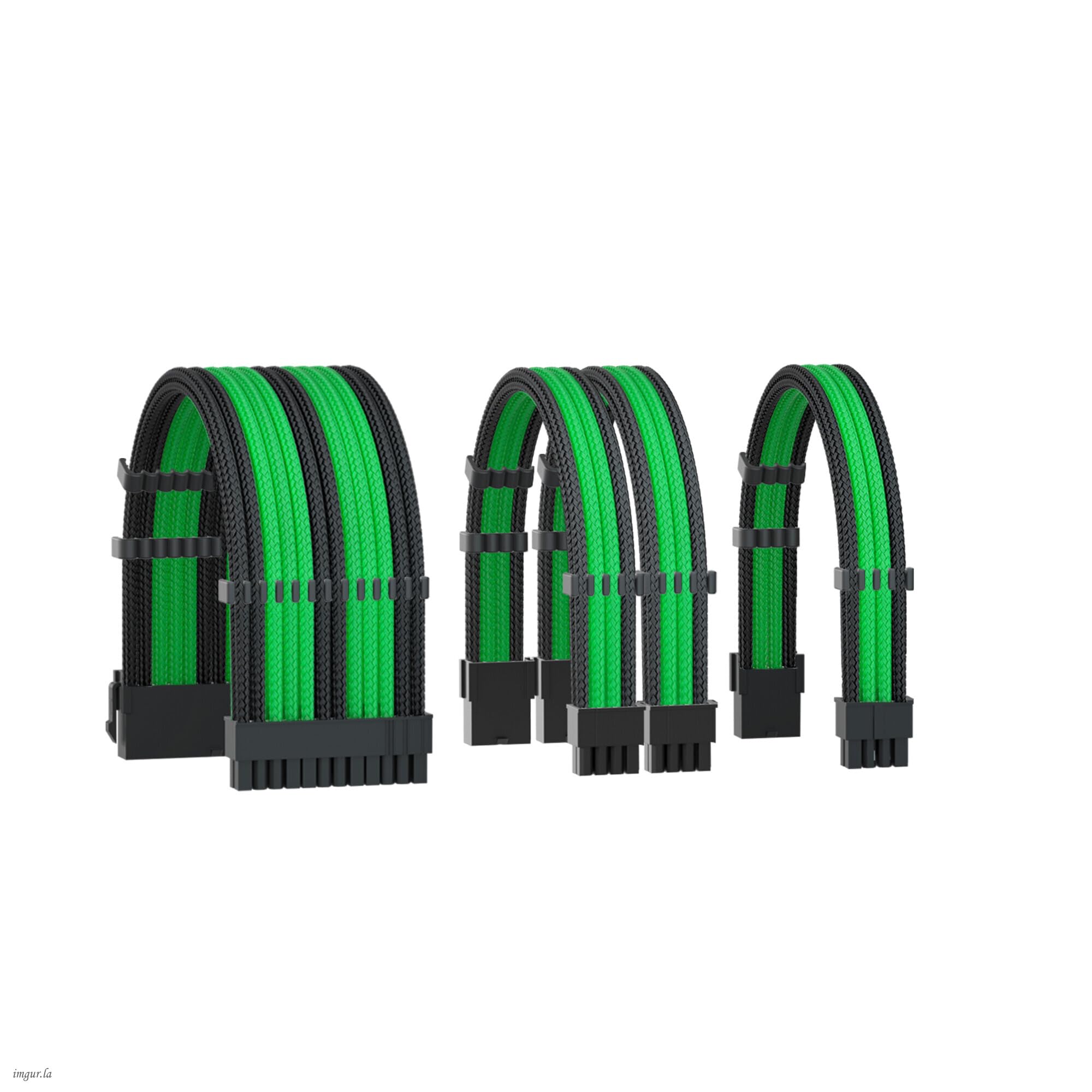 Formulamod 16AWG PSU Cable Extension Kit,Power Supply Cable Kit for GPU/CPU, ATX 24PIN/ PCI-E 8(6+2) PIN/EPS 8(4+4) PIN PC Cable Extensions, 11.8inch with Cable Combs(Black+Green,BKP)