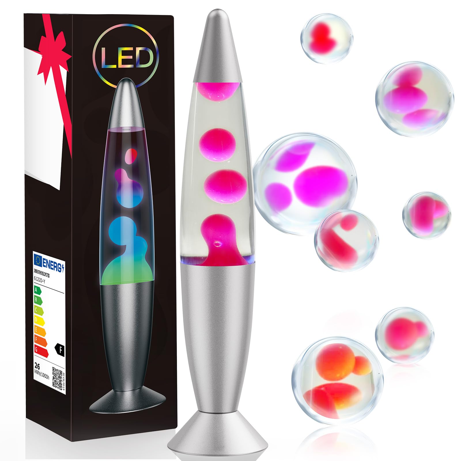 Lámparas de Lave LED 34cm Lámpara de Lave que Cambia de Color Líquido Blanco y Cera Rosa Retro Astro Lámpara para Decoración del Hogar Hermosa Luz Regalo para Navidad