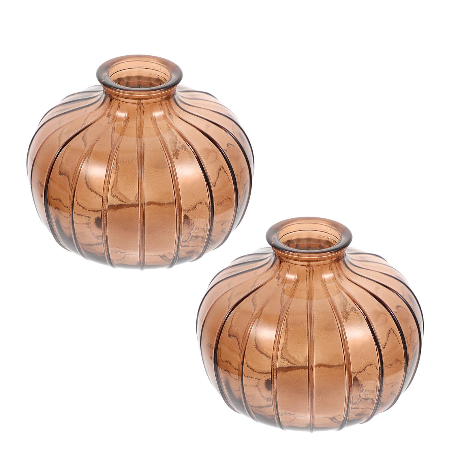 2pcs Mini Brown Glass Pumpkin Vase 100ml Small Floral Bud Vase for Tabletop Decoration Living Room Flower Arrangement Home Décor