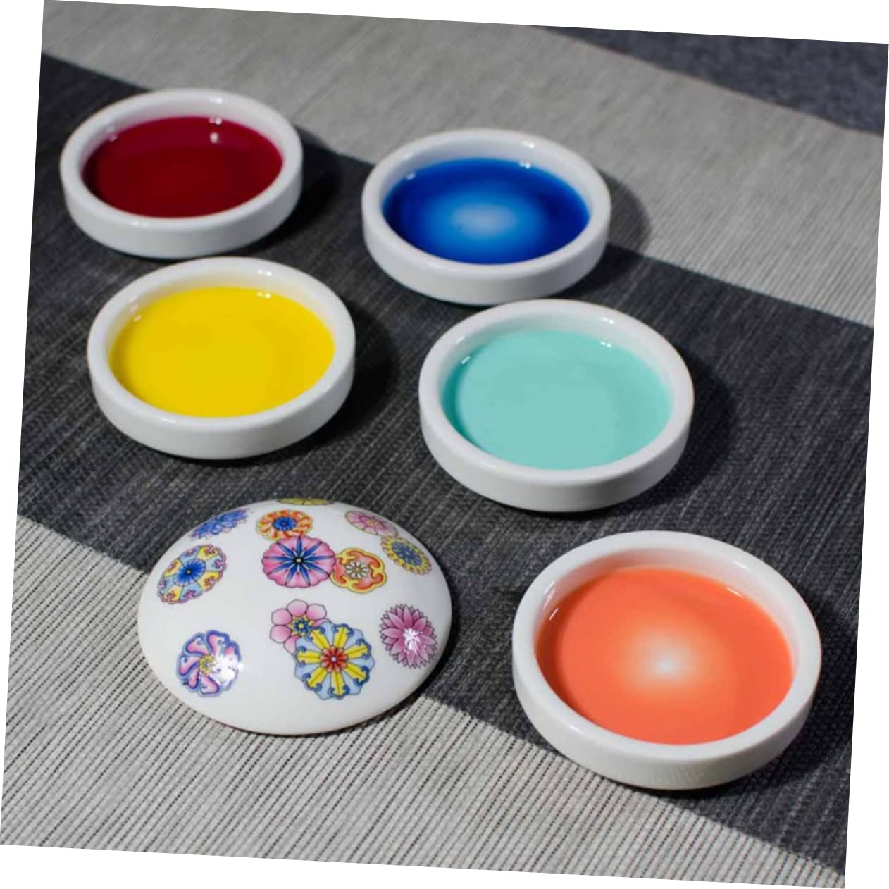 PLAFOPE Palette Ceramique Ronde en Céramique, Plateau à Pigments Empilable, Surface Lisse, 1 Set, pour Aquarelle et Peinture, Facile à Transporter