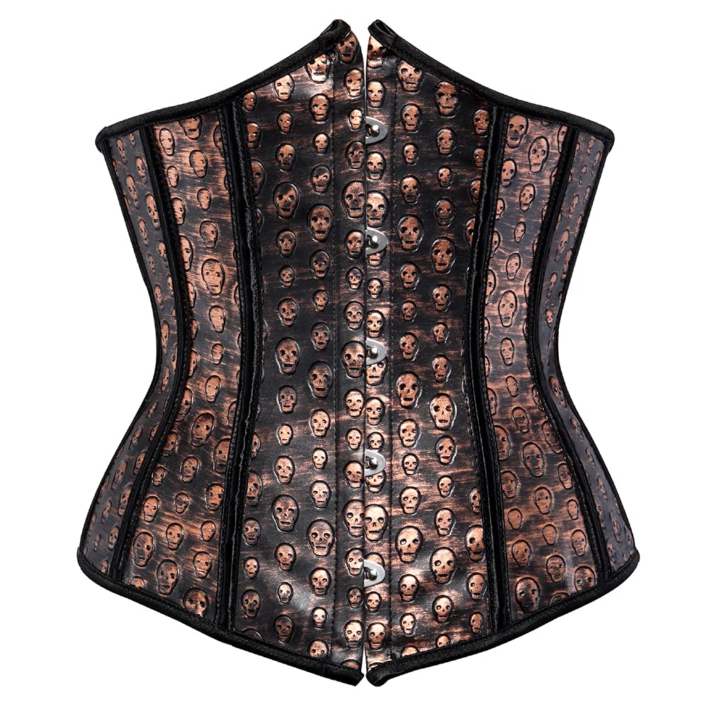 Grebrafan Steampunk Skulls Faux Leather Underbust Corset