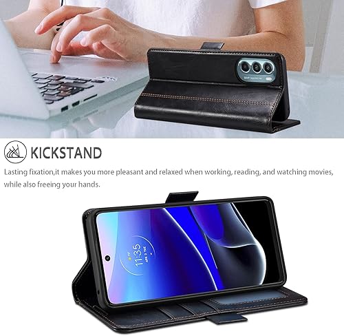 Miniatura 4 de HAII Funda con tapa para Moto G Stylus 5G 2022, funda de piel tipo cartera con bloqueo RFID, ranura para tarjeta de crédito y función atril, cierre