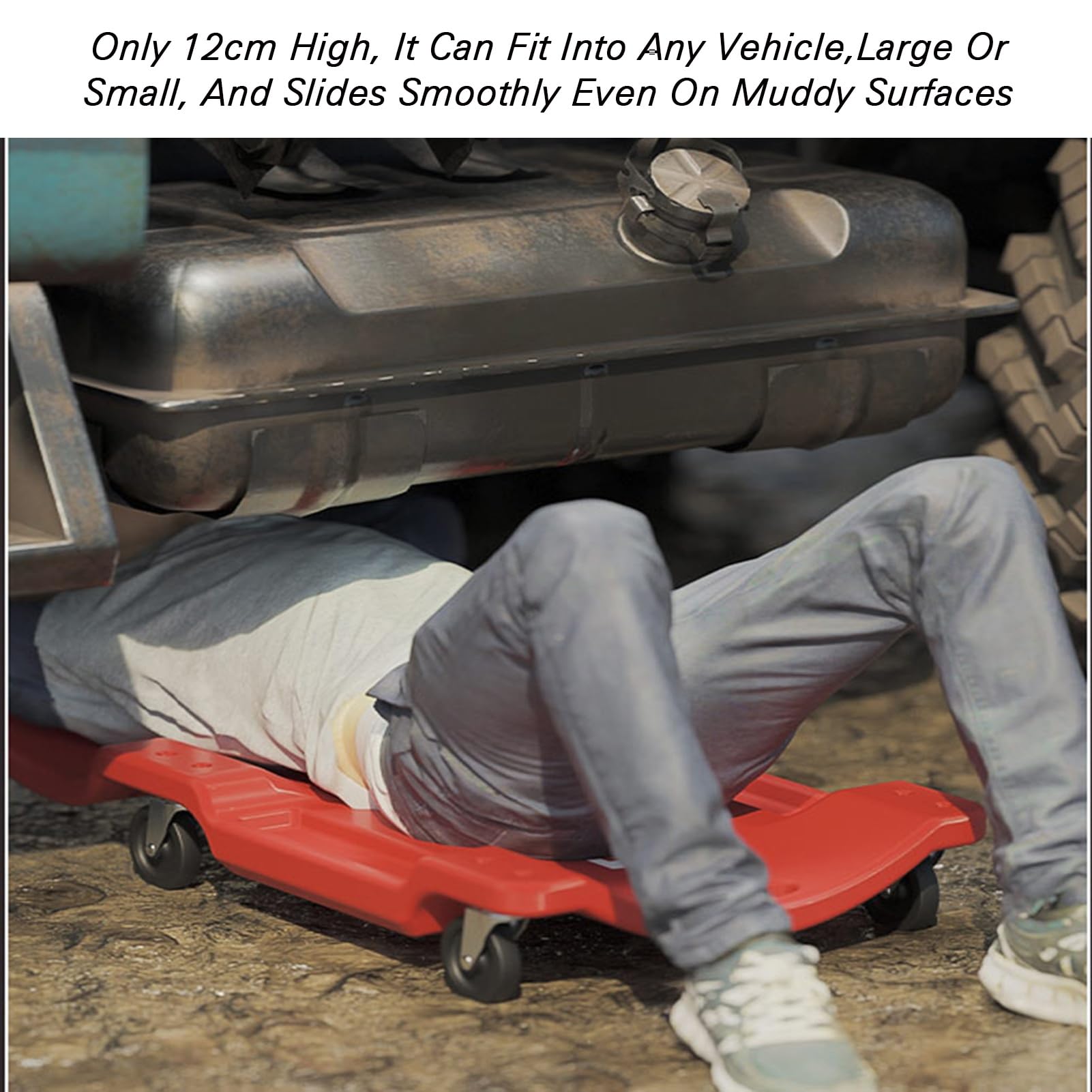 Mechanic Creeper - niskoprofilowe narzędzie garażowe z wyściełanym zagłówkiem i tacami do przechowywania, nośność 100 kg, konstrukcja formowana przez rozdmuchiwanie (102 x 48 x 11,5 cm)