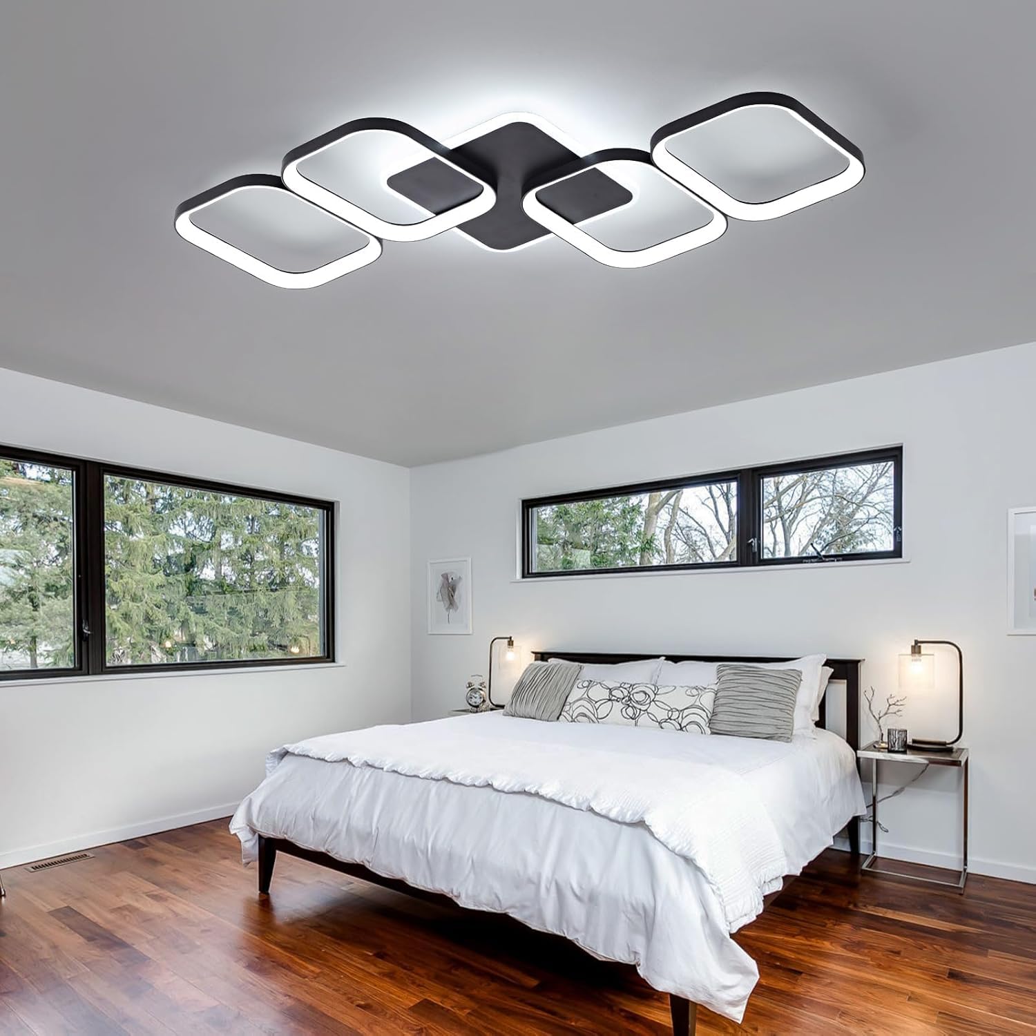 ANTENLICHT LED Deckenleuchte Wohnzimmer 50W 5600LM mit Fernbedienung Stufenlos Dimmbar 2700-6500K, Wohnzimmerlampe mit Memory-Funktion aus Metall für Schlafzimmer Esszimmer Flur Kinderzimmer, Schwarz