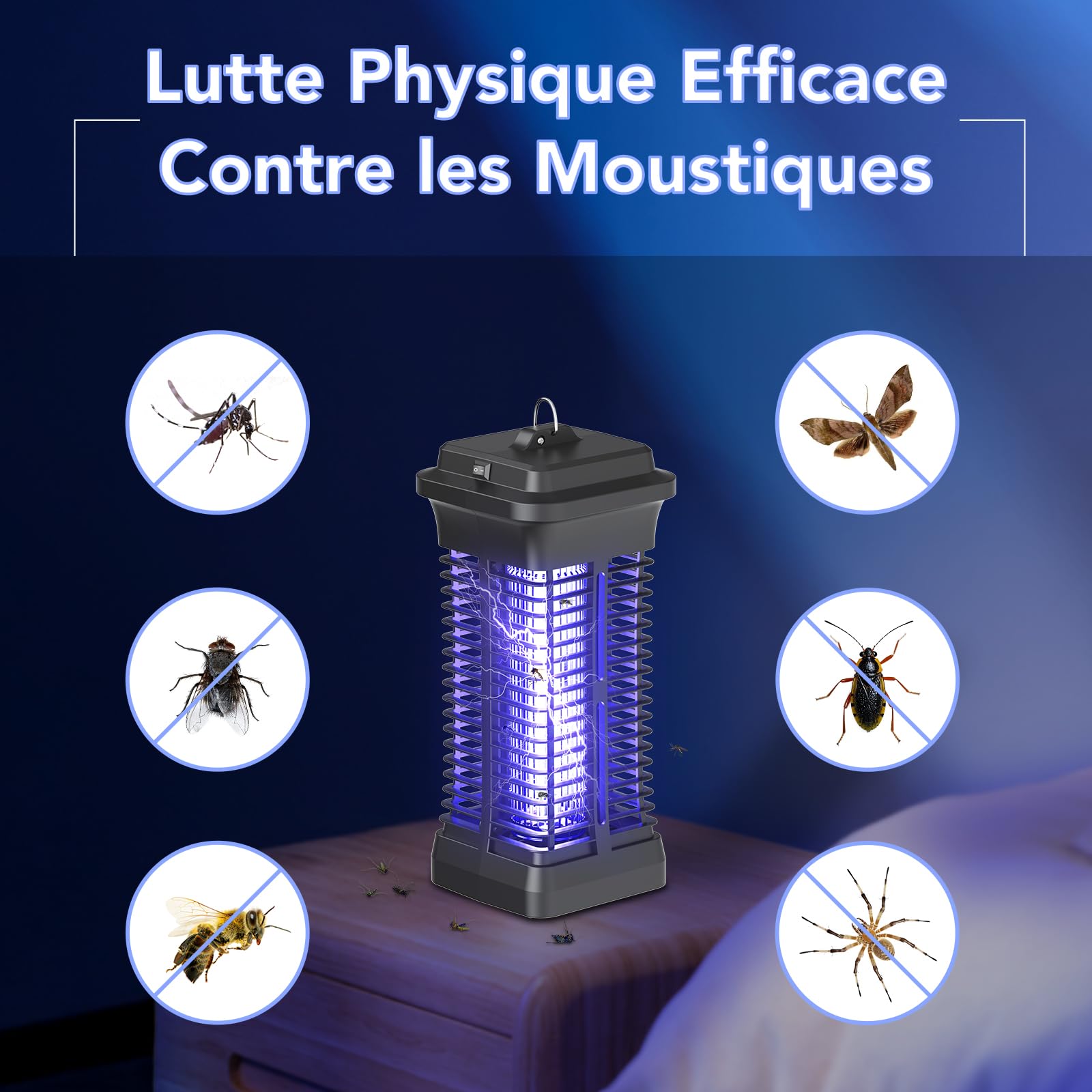 Lampe Anti Moustique Intérieur, Piège Mouche Intérieur 6W 1000V UV, Appareil Anti Moustique Tue Mouche Électrique Destructeur d'Insectes pour Salon Chambre Cuisine