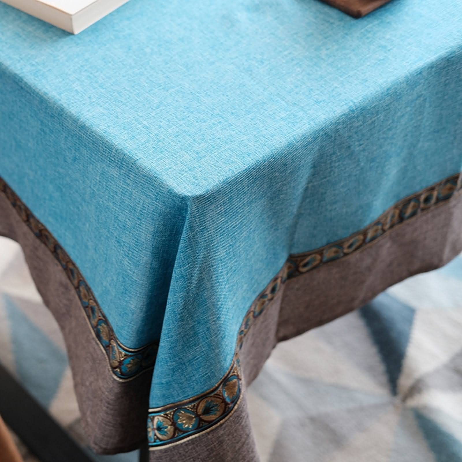 Tovaglia in Lino Lavato Copri Tavolo Grande Tailandese Mediterraneo Natalizia Antimacchia Quadrata Copritavolo Quadrato Interno Poliestere Blu Protezione Cucina 140X180Cm