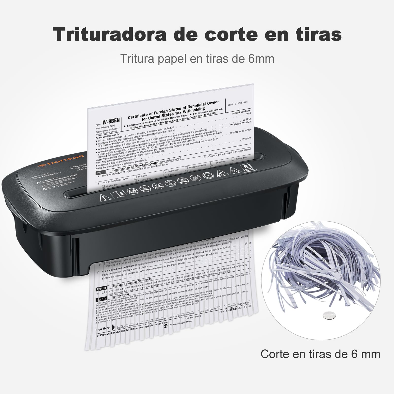 Bonsaii Trituradora de Papel Corte Recto, Destructora de 8 Hojas, S120-C | Para casa u oficina, destruye CD y tarjetas de crédito, protección térmica, papelera de 13L, fácil de vaciar