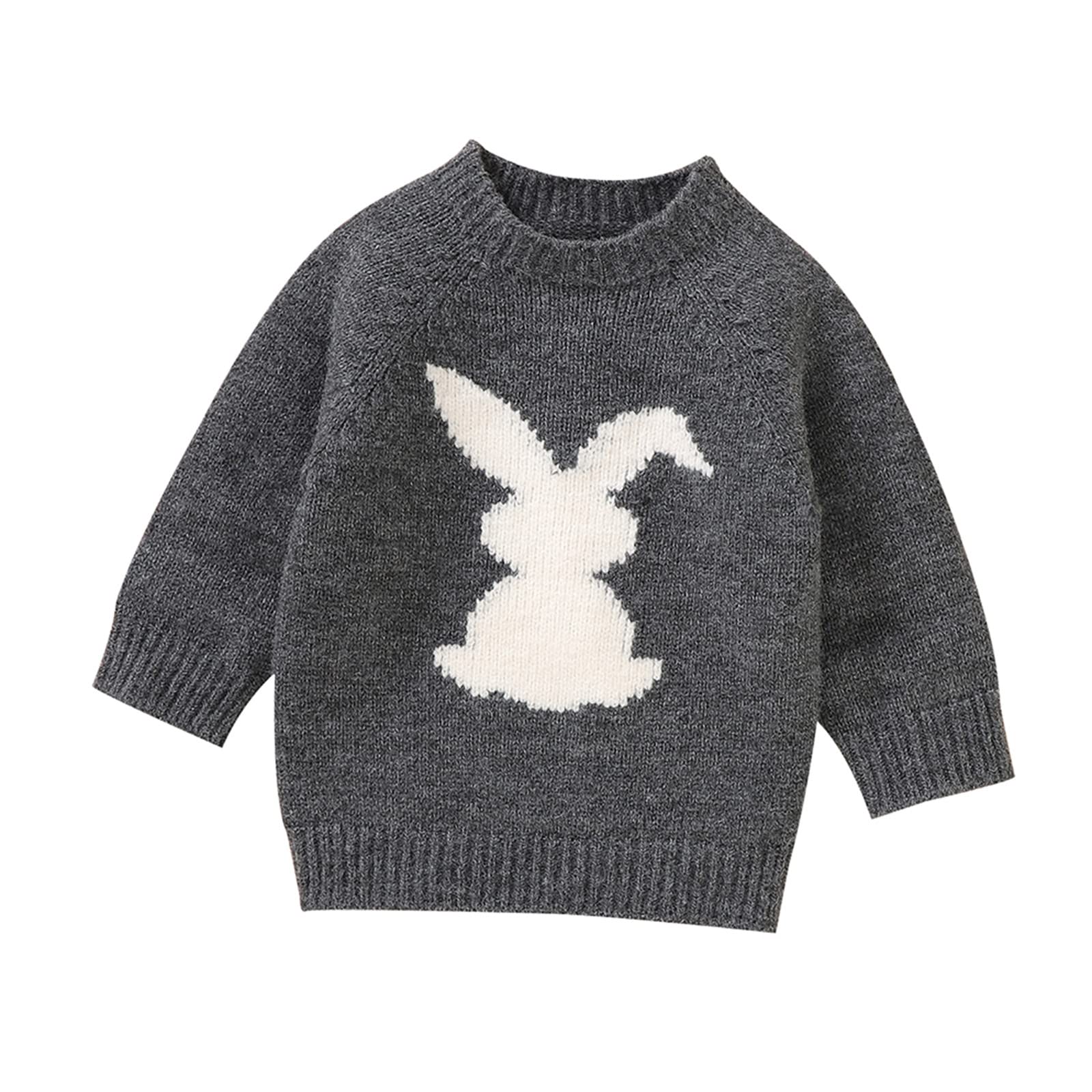 Baby Girls Boy Easter Sweater Toddler Knitted Bunny Pullover Long Sleeve Crewneck Jumper Outfits Grey
