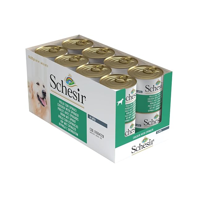 Foto 3 de 4 de Schesir, Alimento Húmedo para Perros Adultos Sabor Pollo con Espinacas, Filetes En Suave Gelatina