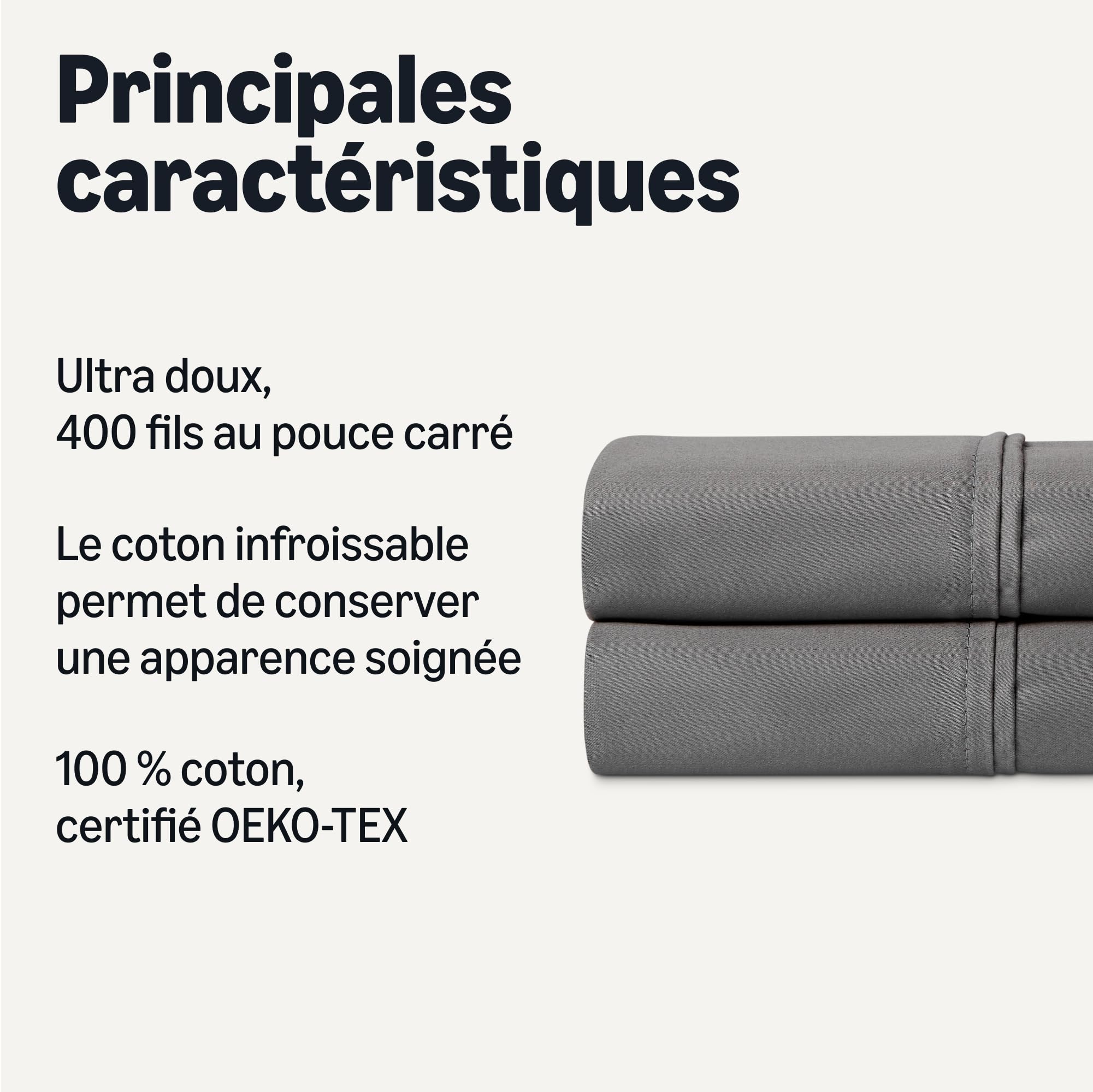 Image secondaire de Taie d'Oreiller Carré Deluxe en Coton Satin 400 Fils - Gris Foncé