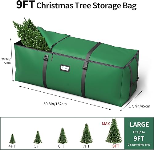 Miniatura 10 de BROSYDA Bolsa de almacenamiento para árbol de Navidad, se adapta a árbol de Navidad artificial de hasta 9 pies con correas de hebilla, cremalleras