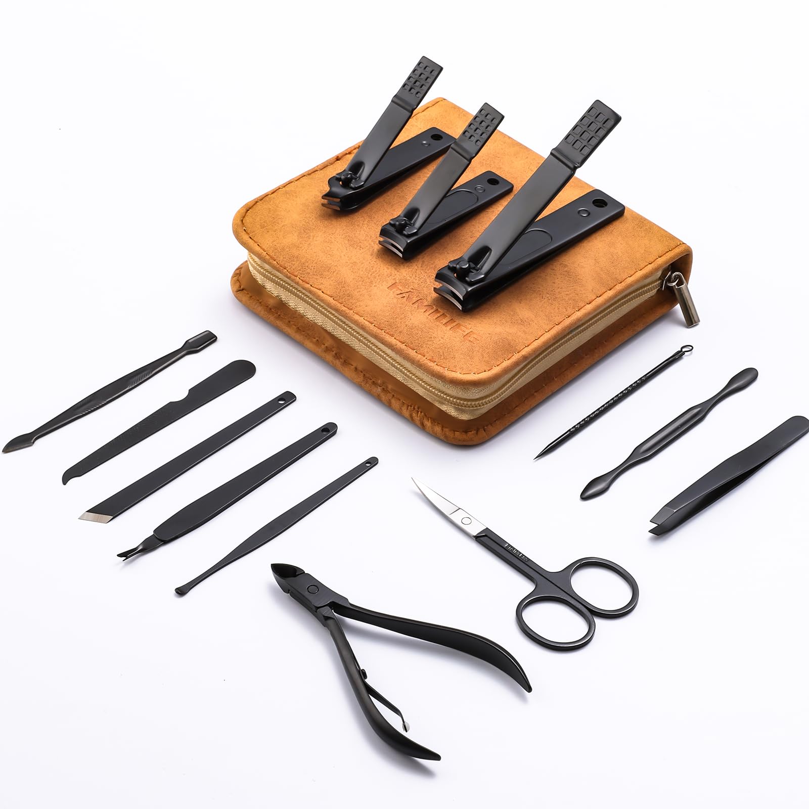 Manicure Set, Professional Manicure Kit Nail Clippers Set 13pcs Stainless Steel Pedicure Tools Kit Grooming Kit with Portable Brown Leather Travel Case for Women Girl Men