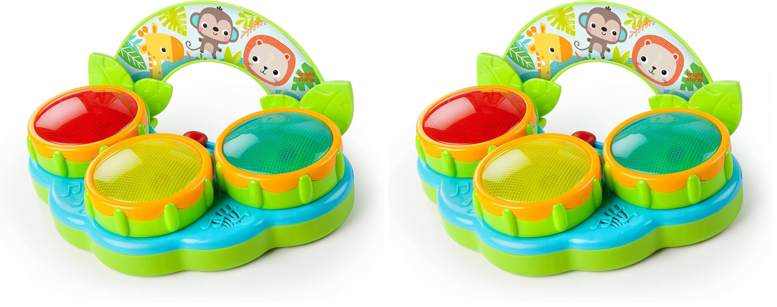 Bright Starts Safari Beats Musical Drum Toy with Lights, Ages 3 Months +, Multi (Pack of 2)