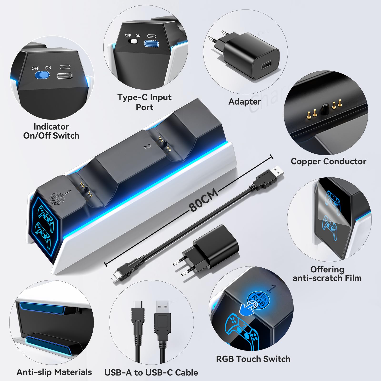 Base di Ricarica PS5 e Edge, Caricatore per Controller Con Adattatore e Cavo USB, Accessori per Playstation 5 Console