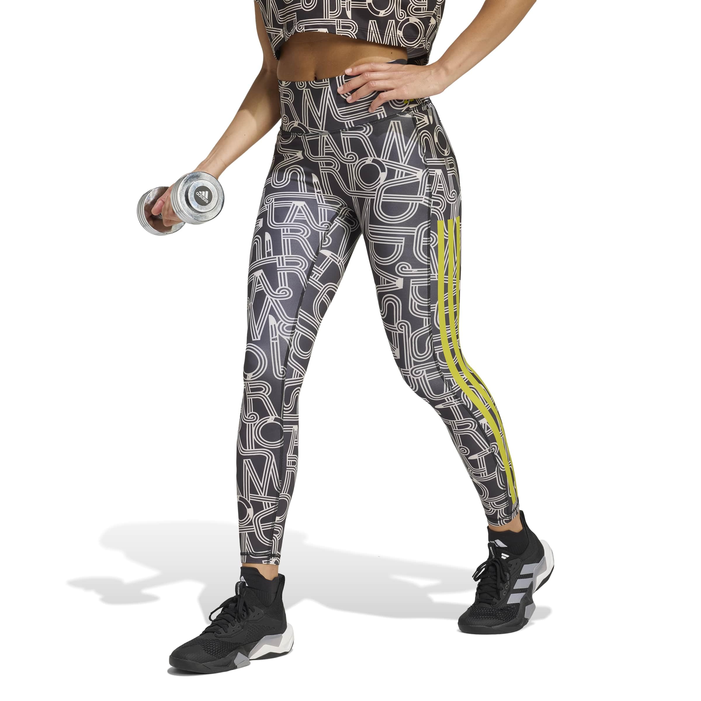 adidas Women's x RIO FARM RIO OPTIME LEGGINGS, black/Crystal Linen/unity lime, L