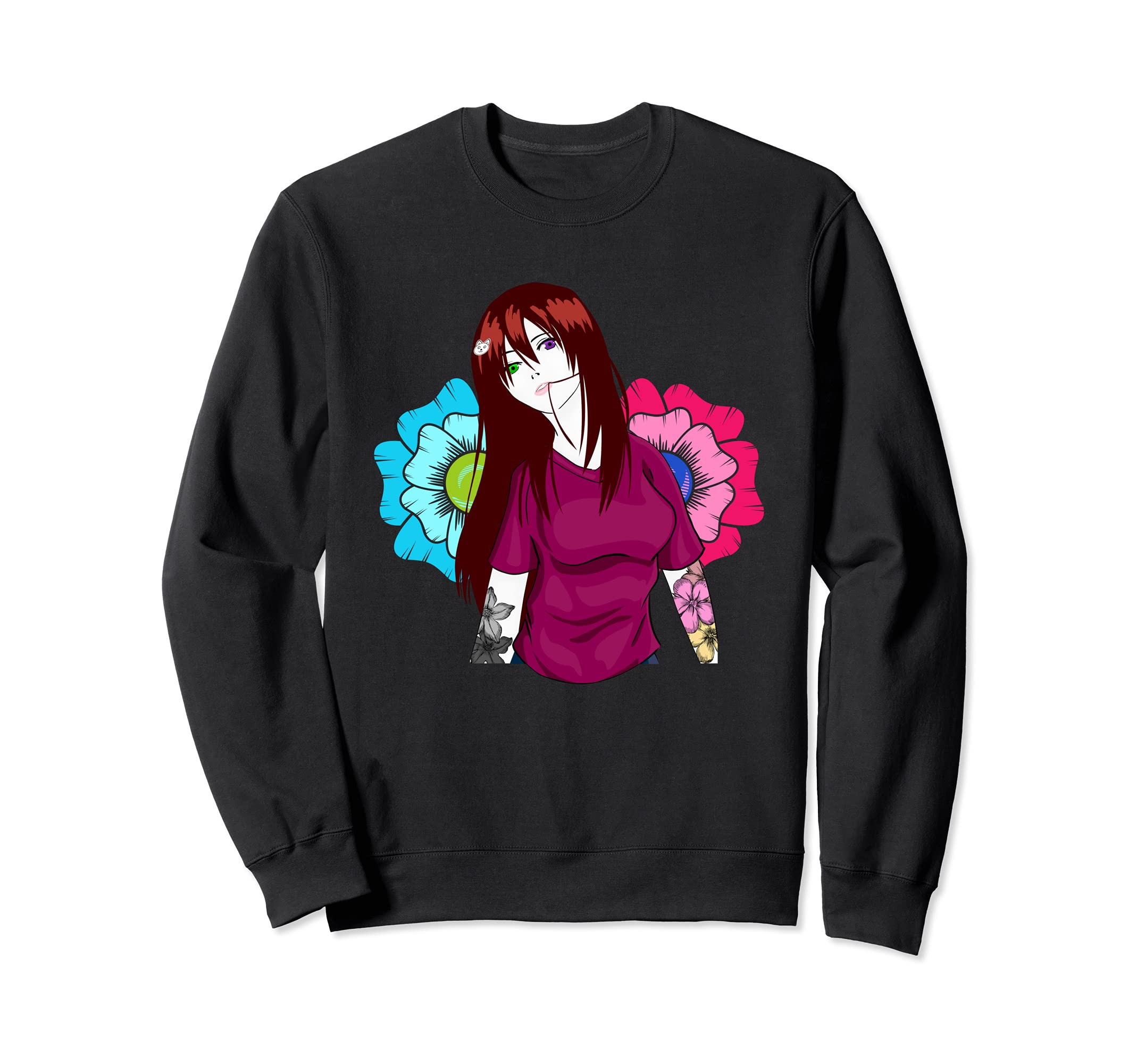 Gothic Retro Colors Emo Girl with Vintage Flowers Tattoo Sweatshirt