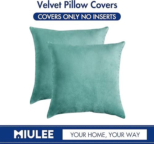 Miniatura 6 de MIULEE - Paquete de 2 fundas de almohada, de terciopelo, funda de almohada decorativa cuadrada, funda de almohada suave y de color liso para sofá o