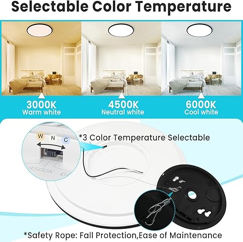 Miniatura 2 de libtit Lámpara de techo negra de 16.5 pulgadas, paquete de 3 lámparas de techo grandes y brillantes de 4200 lúmenes, 36 W, 3000 K4500 K6000 K, luces